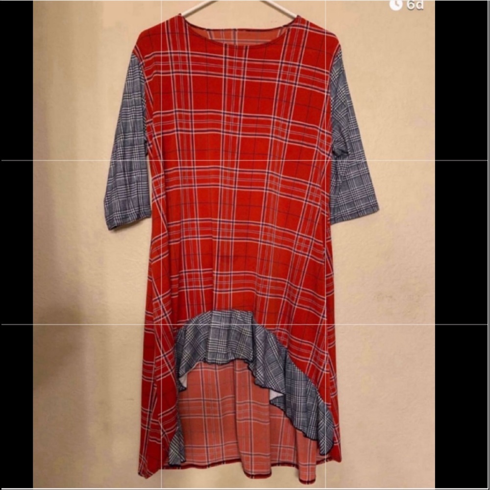 •Custom Navy & Red Plaid High Low•